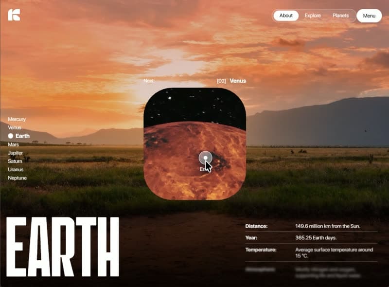 Animated space-exploration hero (video): the design Recast read